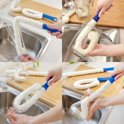 Vista 4 de LJDJ Cepillo de limpieza de botellas, juego de 2 estropajos flexibles para botellas, herramientas de limpieza multifunción para el hogar