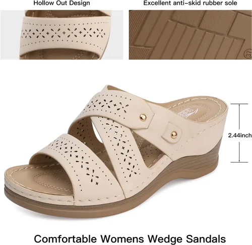 Vista 3 de SHIBEVER Sandalias de cuña para mujer de verano cómodos zapatos de sandalias de plataforma con puntera abierta
