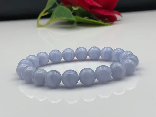 Vista 4 de Pulsera elástica con cuentas de ágata de encaje azul natural