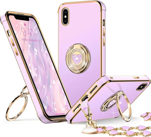 Vista 10 de XYZ para Funda de iPhone Xs Max con Soporte, Funda de Teléfono con Doble Soporte de Anillo, Funda de Amor-Corazón Linda de Lujo con Brillantina
