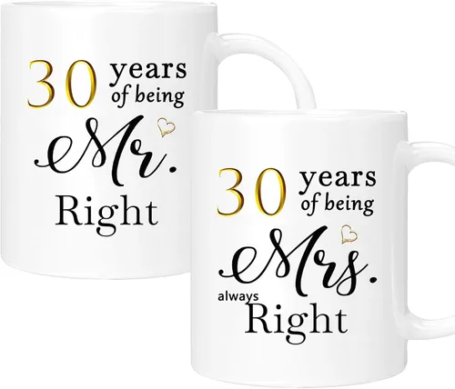 Vista 8 de Juego de 2 tazas de café para el 10º aniversario, regalos de boda para parejas, padres, hombres, mujeres, marido, esposa, él, ella, caja de regalo