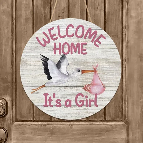 Vista 2 de Letrero de puerta de madera con texto en inglés "Welcome Home Baby Girl", para exteriores, porche, granja, recién nacido, revelación de género