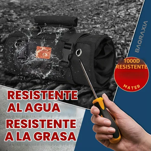 Vista 6 de BAQRAXIA Bolsa de herramientas, caja de herramientas pequeña enrollable, organizador de herramientas resistente con 2 bolsas de herramientas Negro