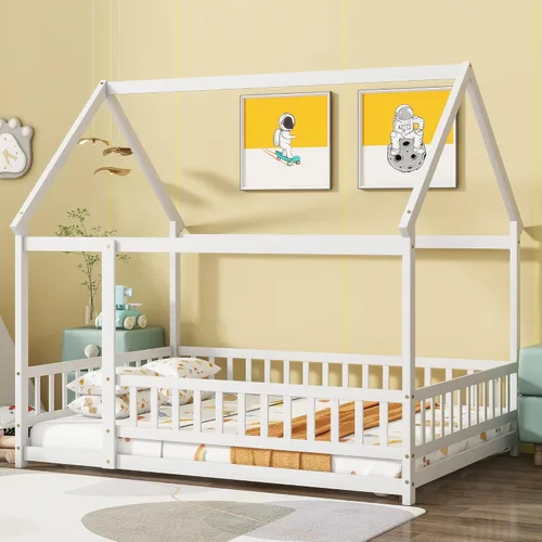 Vista 10 de Cama de tamaño matrimonial con valla y puerta, color gris