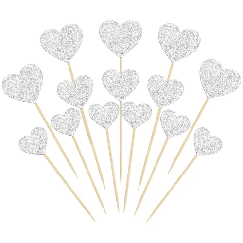 Vista 15 de Gyufise 30 adornos de corazón para cupcakes con purpurina de tamaño mixto con temática de dulce amor, decoración de pastel de corazón, boda Negro