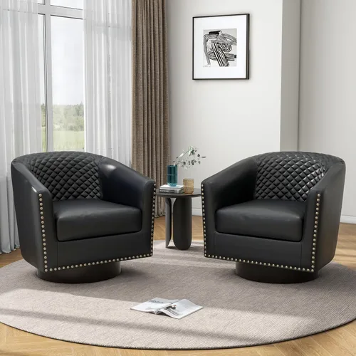 Vista 20 de Pia Ricco Silla de Acento Tipo Barril de Cuero Sintético, Silla de Club Moderna con Brazos, Cómoda Silla Individual Tapizada con Patas de Madera