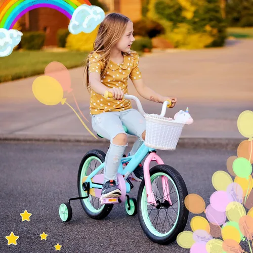 Vista 5 de JOYSTAR 12 14 16 Inch Kids Bike for 2-7 Years Girls 33-53 Inch Tall, Toddler Girls Bike with Training Wheels, Rainbow Bikes, Children Bicycle