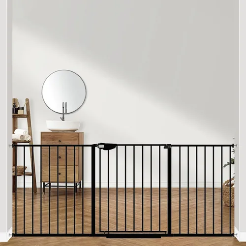 Vista 8 de ALLAIBB Triple Lock - Puerta extra ancha para bebé, montada a presión, para caminar a través de cierre automático seguro, de metal negro, perro