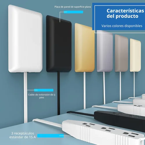 Vista 7 de LIDER LWE3-315-BK - Extensor de toma de corriente de cara plana con 3 receptáculos, enchufe de pared ultrafino, regleta de alimentación con cable