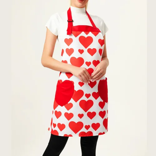 Vista 4 de Love Potato Delantal de cocina de corazones ajustables con bolsillos para mujeres y niñas, rojo