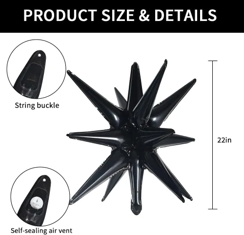 Vista 2 de TONIFUL 4 globos 4D enormes de estrella negra de 22 pulgadas, globos de aluminio de Mylar de estrella explosión para suministros de fiesta, telón