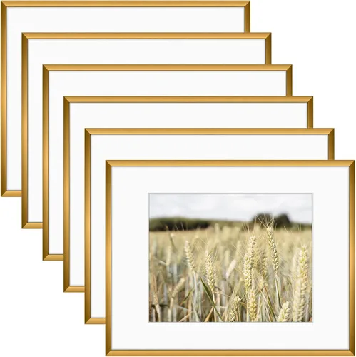 Vista 54 de Golden State Art, juego de marcos para pared de galería de 6 - Marcos de aluminio negro de 5x7 con alfombrilla para fotos de 4x6 - Marco de metal