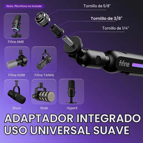 Vista 6 de FIFINE Brazo de brazo de micrófono de perfil bajo BM88Pro RGB para Negro