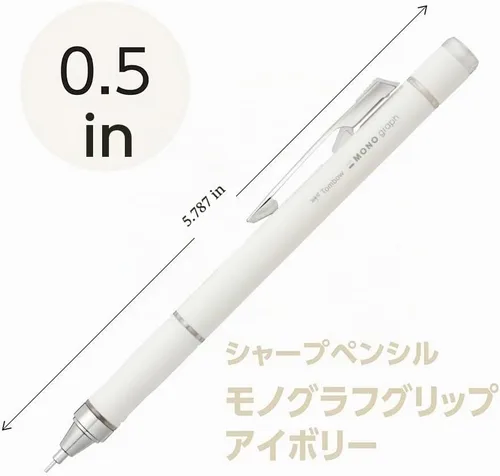 Vista 2 de Tombow - Lápiz mecánico, 0.5mm, MONO Monograph Grip (agarre Soft Fit para antifatiga), Marfil DPA-151A