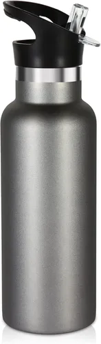 Vista 24 de Volhoply Botella de agua aislada para niños de 17 onzas, botellas de agua de acero inoxidable con tapa con pajilla, botella de agua de metal al