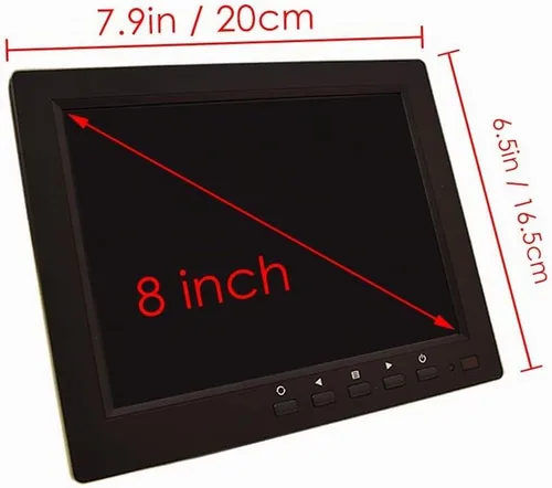 Vista 2 de Monitor CCTV de 8 pulgadas, pantalla de seguridad TFT LCD con VGA, HDMI, AV, BNC, puertos de entrada y salida de audio USB, altavoz integrado