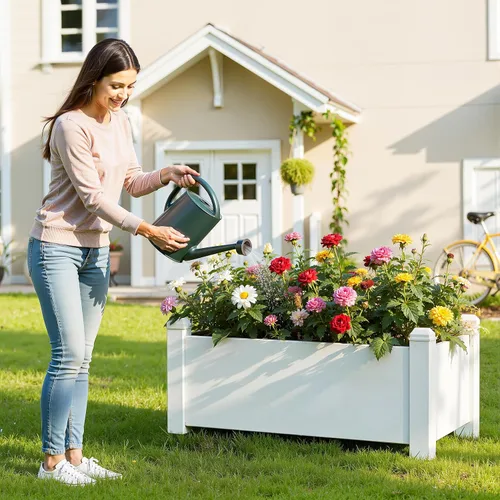 Vista 2 de PatioZen Cama de jardín elevada de 14 galones, maceta elevada de riego automático con tapón de drenaje y medidor para verduras, flores, hierbas Ashen