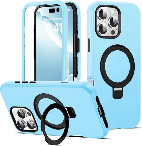 Vista 8 de Funda compatible con iPhone 13 y 14 de 6.1 pulgadas con soporte de anillo magnético [protección militar contra caídas] [compatible con Mag-Safe]