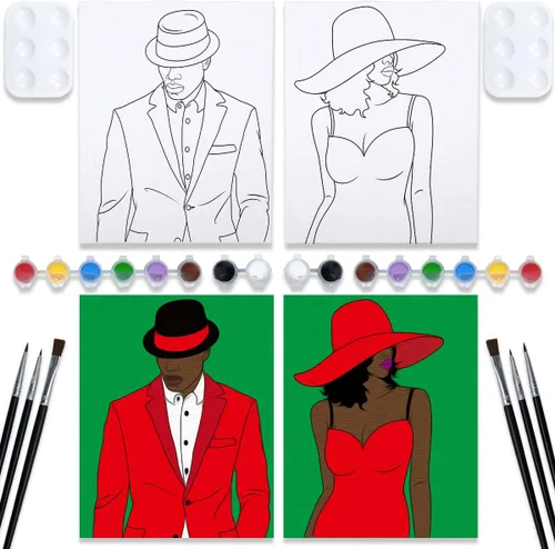 Vista 8 de VOCHIC Kits de Fiesta de Pintura para Parejas Lienzo Predibujado para Adultos Pintura y Bebida Juegos de Noche de Cita para Parejas Conjunto