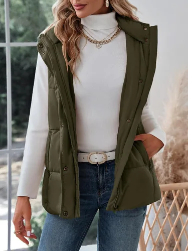 Vista 2 de Danedvi Chaleco acolchado sin mangas con cremallera para mujer, con cuello alto, con bolsillos