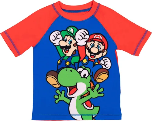 Vista 2 de Super Mario Luigi Mario Yoshi Raglan Swim Rash Guard - Conjunto de troncos de natación