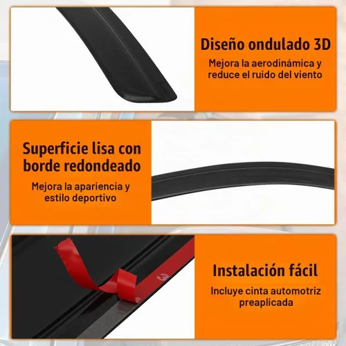 Vista 6 de Deflectores de visera de ventana con cinta, compatibles con Mitsubishi Mirage Hatchback 2014-2023, protectores de lluvia de ventana
