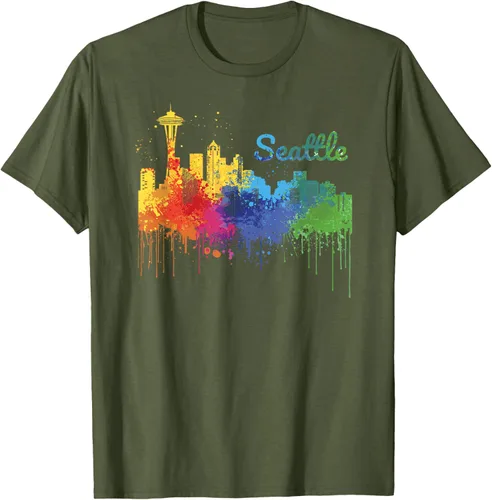 Vista 34 de Seattle Washington Skyline Watercolor Souvenir Seattle Camiseta, Negro