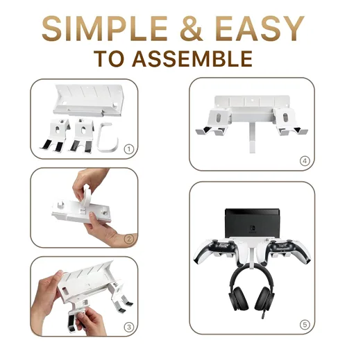 Vista 5 de STORAGBT Wall Mount Stand Bundle for Nintendo Switch, Bracket Holder for Swith & Switch Oled, with Controller Wall Mount, Headphone Holder, Space