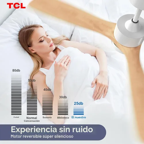 Vista 4 de TCL Ventilador de techo de madera natural de 52 pulgadas con luz y control