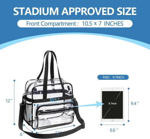 Vista 4 de Paxiland Clear Bag for Stadium Events 12x6x12 Clear Tote Bag Transparent Bag for Sports Concert Travel Work