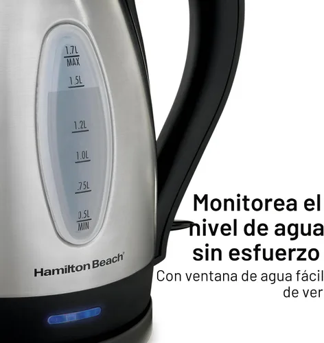Vista 6 de Hervidor eléctrico de acero inoxidable 40885 de Hamilton Beach, 0.45 galones, rojo., Plateado Fast Boiling 1500 Watts BPA Free Cordless