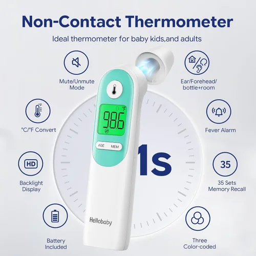 Vista 4 de Hellobaby Termómetro para bebé 3 en 1, oreja y frente con alerta ajustada