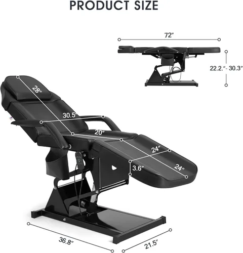 Vista 6 de Artist hand Cama facial para mesa de masaje esteticista, cama de belleza, silla estética médica para tatuajes con 3 ajustes eléctricos de motor