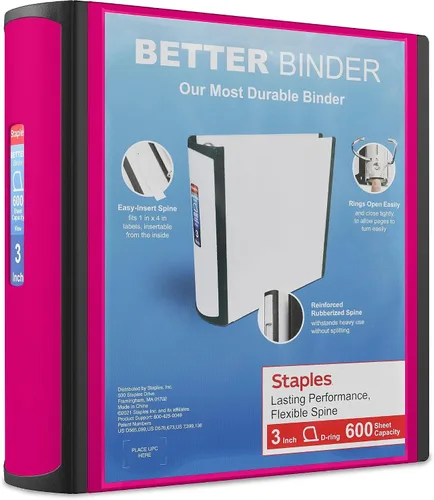 Vista 65 de Carpeta con anillos en forma de "D" de 1 pulgada para mejor visualización Staples, Negro