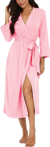 Vista 49 de VINTATRE Bata tipo kimono para mujer, bata larga de punto, ligera, suave, ropa de dormir con cuello en V, casual, ropa de descanso para mujer Verde