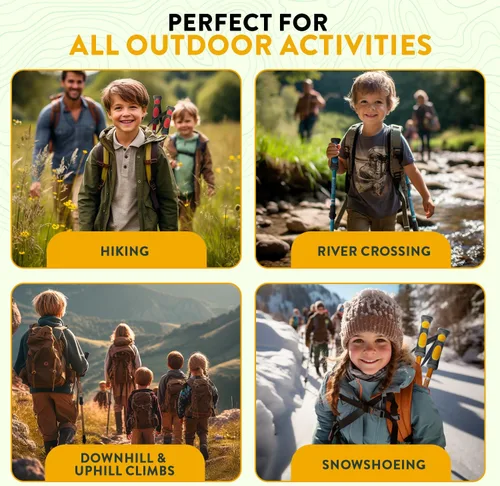 Vista 8 de Bastones de trekking para niños y bastones de senderismo plegables de la marca USA – Ultra fuertes y ligeros – Bastones de senderismo de aluminio