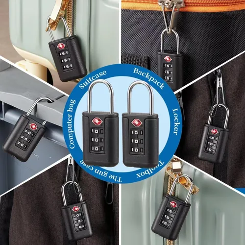 Vista 6 de Cerraduras de equipaje aprobadas por la TSA - Cerraduras combinadas con código (negro)