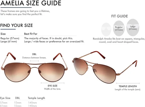 Vista 2 de Randolph USA Amelia Aviator Gafas de sol auténticas para mujer no polarizadas 100% UV