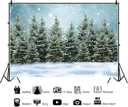 Vista 2 de Renaiss Fondo de fotografía de paisaje forestal de invierno de 7 x 5 pies, paisaje natural, copos de nieve, pinos, fondo para niños y adultos, 23D94