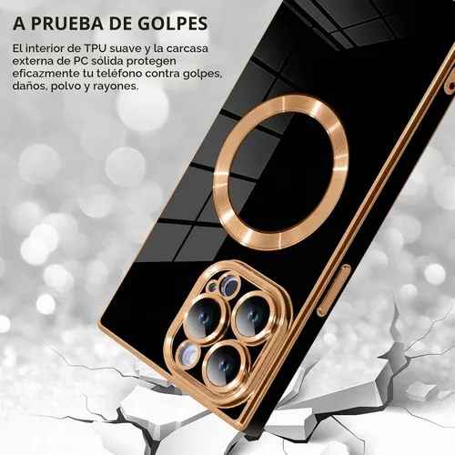 Vista 4 de SAKUULO - Funda magnética rectangular de lujo para iPhone 12 Pro Max, color negro