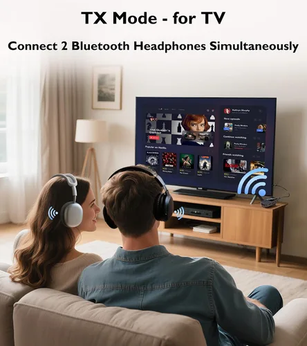Vista 4 de TSNAM - Transmisor Bluetooth para TV a 2 auriculares, receptor inalámbrico para llamadas manos libres de coche, adaptador de audio con conector AUX
