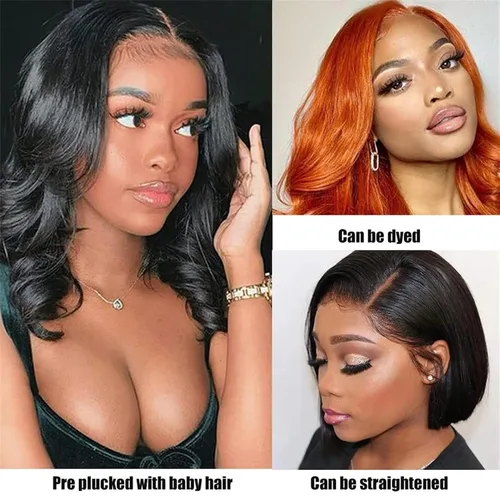 Vista 5 de Peluca Bob de Cabello Humano 4x4 Pelucas de Encaje Frontal sin Pegamento Cabello Humano Pre Arrancado Bob Corto Body Wave Pelucas de Cierre