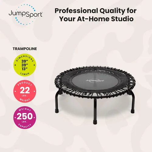 Vista 3 de JumpSport Trampolín de fitness esencial de 39 pulgadas Modelo 220, 230, 250 Trampolín de ejercicio 30 bungees de bajo impacto para adultos