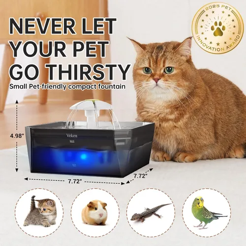 Vista 11 de Veken Fuente de agua para gatos pequeña apta para mascotas con bomba silenciosa, fácil de limpiar y montar, mini dispensador de agua para mascotas