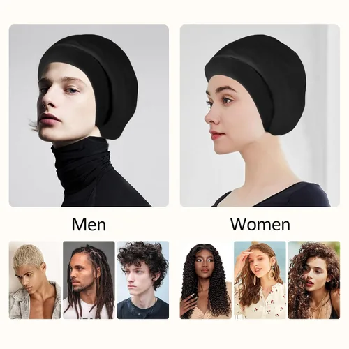Vista 2 de Gorro de satén con forro de seda, cubierta ajustable para el cabello para mujeres y hombres, gorro de noche para el cuidado de pacientes