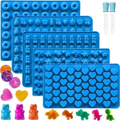 Vista 8 de Sidosir 4 piezas de moldes de gomitas de fruta gomosas, moldes de gomitas de caramelo de silicona antiadherentes con 2 cuentagotas