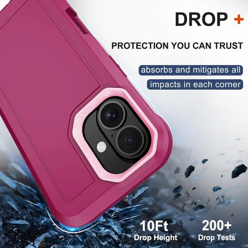 Vista 4 de Funda para iPhone 16 de 6.1 pulgadas con funda y clip para cinturón, 2 protectores de pantalla, resistente de uso pesado de grado militar, cuerpo