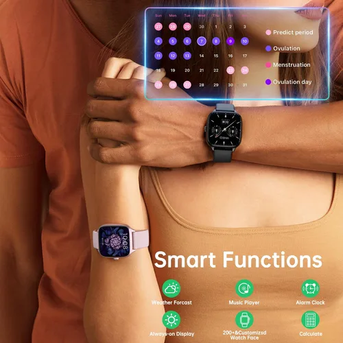 Vista 6 de JYUAJOI Reloj Inteligente de Salud y Fitness (Responder/Realizar Llamadas), Reloj Inteligente con Monitor de Frecuencia Cardíaca 24/7, Rastreador