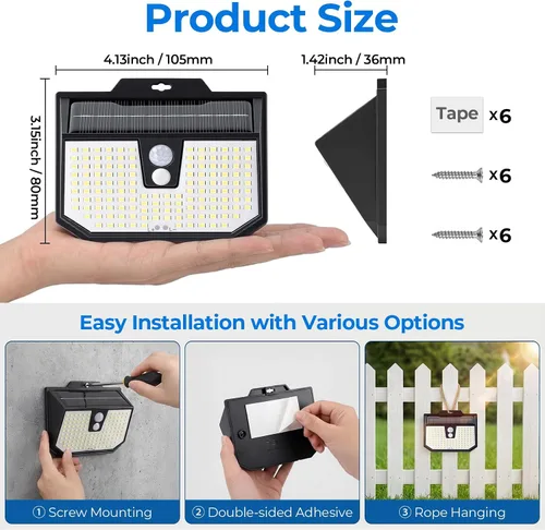 Vista 2 de Brightever Paquete de 2 luces solares con sensor de movimiento para exteriores, IP65, impermeables, con 3 modos de iluminación, luces solares