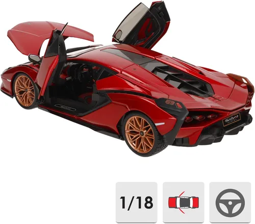 Vista 4 de Lamborghini Sian FKP 37 Rojo con ruedas de cobre 118 Modelo de automóvil fundido a presión por Bburago 11046 TY-18-11046R